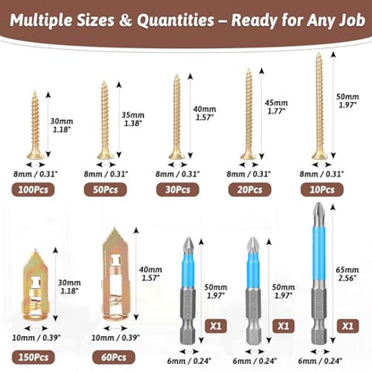 423 PCS Self Drilling Drywall Anchors with Screws Kit, Heavy Duty Metal