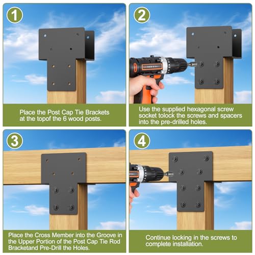 4x4 Post Caps Tie Brackets, 8Pcs Heavy Duty Connector Pergola Brackets - size: 4x4 8pcs