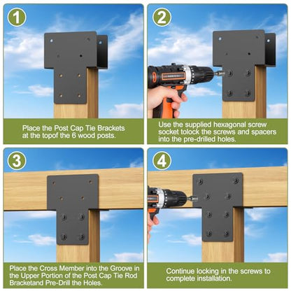 4x4 Post Caps Tie Brackets, 8Pcs Heavy Duty Connector Pergola Brackets - size: 4x4 8pcs