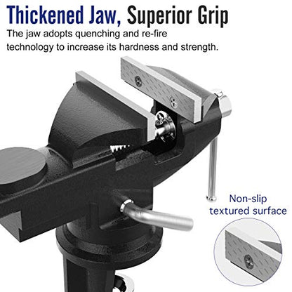 Housolution Universal Table Vise 3 Inch, 360°Swivel Base Bench Clamp - color: Black