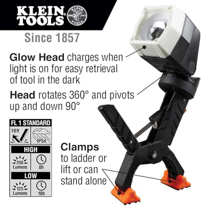 Klein Tools 56029 Work Light, LED Clamp Light Rotates 360 Degrees, Pivots 90 Degrees, Dust and Water Resistant
