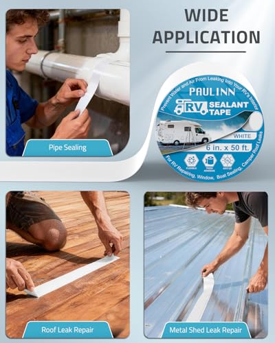 PAULINN RV Roof Sealant Tape, 6 Inch X 50 Foot Natural White Roofing Repair Tape, UV & Weatherproof Roof Seal Tape for RV Camper Trailer Boat Sealing Leak Repair - style: 6in*50ft