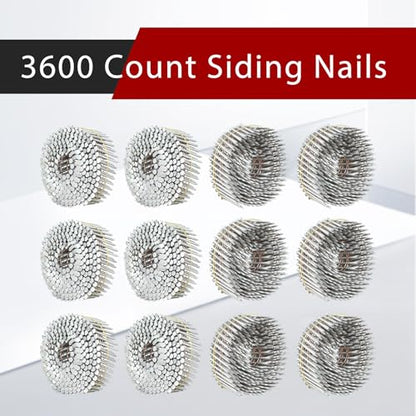 findmall 1-1/2 Inch 3600 Count Siding Nails 15-Degree Wire Collated Coil Full Round Head Hot-Dipped Galvanized Siding Nails - size: 1-1/2inch