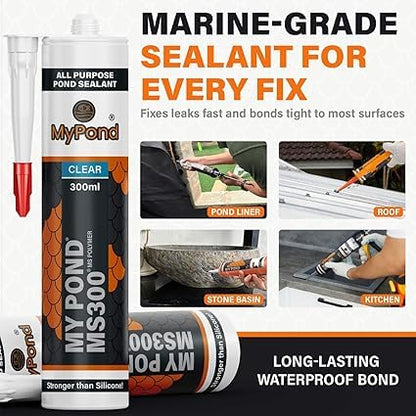 MS300 Marine Sealant Clear, Window Sealer, Pond Sealer for Leaks Concrete Glass Metal, MS Polymer Adhesive 4x Stronger than Aquarium Silicone Caulking, Pond Liner Adhesive, Clear Sealant, 300ml - color: Clear