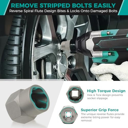 14Pcs Impact Bolt & Nut Extractor Kit, 3/8" Drive - size: 13+1 Piece