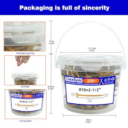 100Pcs 2.5 Inch Wood Screws, Deck Screws #10 x 2-1/2", Rust Resistant Epoxy Coated Construction Screw, Torx Drive Head, Framing Screw for Outdoor Woodworking Projects - size: 10 x 2-1/2"