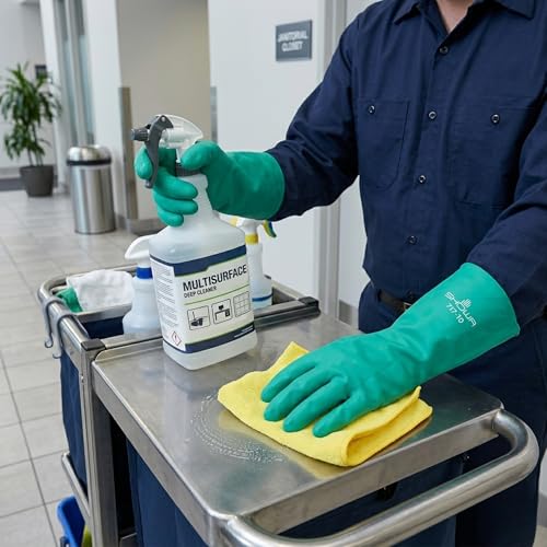 SHOWA 717 Chemical Resistant Gloves, 11-mil Nitrile Gloves, 13-inch Extended Gauntlet, Bisque Grip, Unlined & Unsupported, CE Cat III & Food Safe, Green, X-Small, 12-Pack - size: X-Small, style: 12-pack