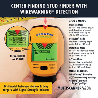 Zircon® MultiScanner™ A250c Stud Finder for Wood & Metal, Enhanced Display - size: Center Finding, style: A250c