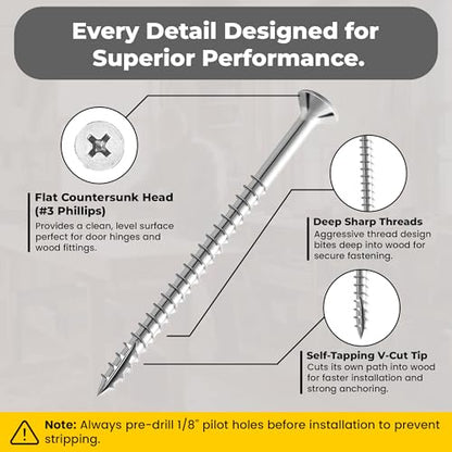 28001 Stainless Steel Wood Screws Self Tapping Screws Durable for Residential Door Hinges #12 x 3 Inch, 25 Pack (Silver) - color: Silver