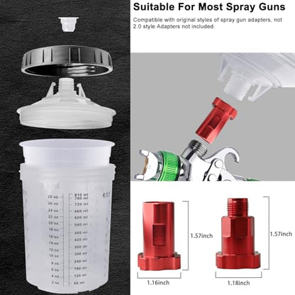 Disposable Paint Sprayer Gun Cup 27 Ounce(800ML) Kit with 50 Cups and Lids System, 1 Hard Cup with Retainer Ring, 10 Plugs and 1 Paint Stirrer for Automotive Commercial Coatings - size: 27 Ounce Kit-50PCS