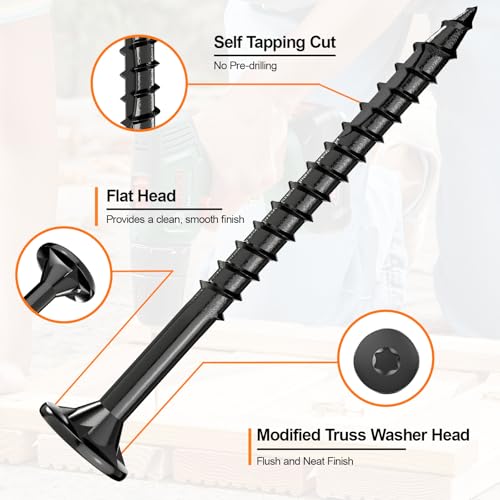 #8 x 2” Deck Screws, 100Pcs Star Drive Wood Screws - color: Black, size: 2 Inch