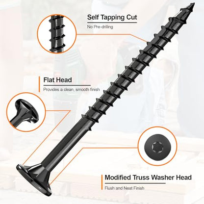 #8 x 2” Deck Screws, 100Pcs Star Drive Wood Screws - color: Black, size: 2 Inch
