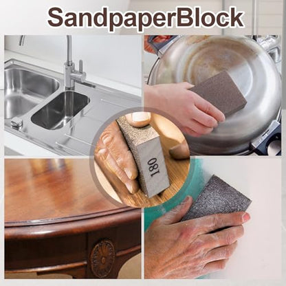 Romeda 8-Pack Sandpaper Block, 180 Grits Washable and Reusable Handmade Sanding Sponge, Drywall Sandpaper Blocks for Wooden Drywall Sheetrock and Metal Glazing - color: 180 Grits, size: 8-Pack