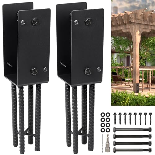 4x4 U-Shape Post Base Heavy Duty Wet Concrete Holder (Black - Set 2) - size: 4IN, style: Set 2