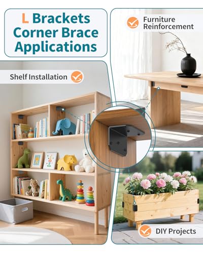 4 Inch L Bracket Corner Brace, 90 Degree Angle Iron, Black 8Pcs - color: Black-8PCS