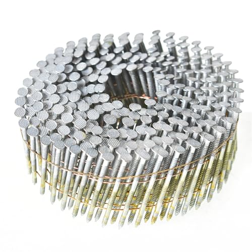 15-Degree Collated Wire Coil Siding Nails 2Inch x 0.092Inch 3600 Count Full Round-Head, Ring Shank, Hot-Dipped Galvanized for Rough Nailing of Lathing and Sheathing Materials - size: 2Inch