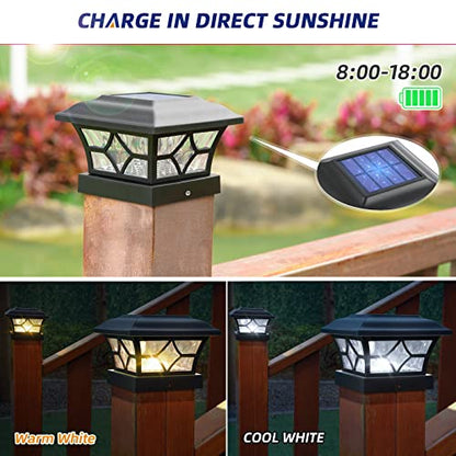 APONUO 4x4 Solar Post Cap Lights 4 Pack - 6x6 Post Cap Solar Light, 2-Mode, IP64 Waterproof, Post Lights Solar Powered for 4x4 5x5 6x6 Wood/Vinyl Posts, Black - color: Black, size: 4 Pack