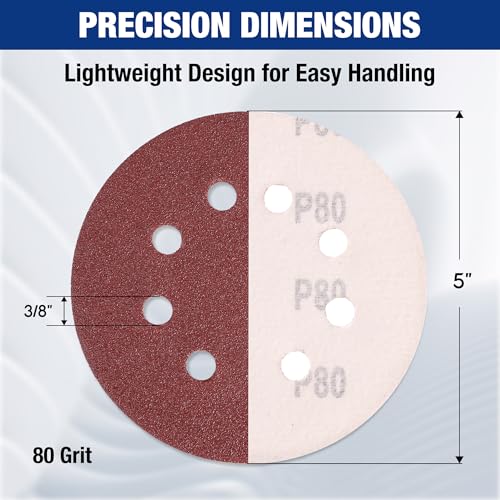 WORKPRO Sanding Discs, 5-Inch 80 Grit 8-Hole Hook and Loop, 100 Pack - style: 100PCS 5 Inch 80 Grit