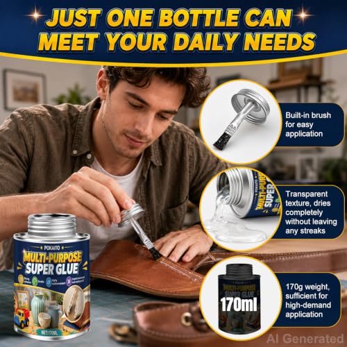 170ML Super Glue with Brush, All Purpose & Strong Adhesion, Clear