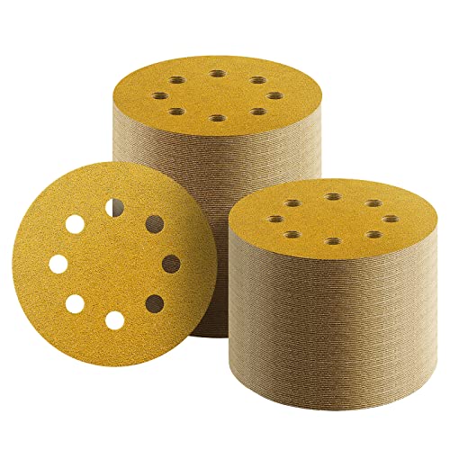 100 Pcs 5 Inch Sanding Discs Hook and Loop, 40 Grit Sandpaper for Woodworking or Automotive, 8 Hole Gold Premium Dustless Random Orbit Sandpaper - style: 40 Grit-100 Discs