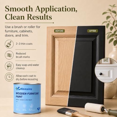 Hensire Black Wood Furniture Paint 17oz – All-in-One No Sanding - color: Black, size: 17 Fl Oz (Pack of 1)