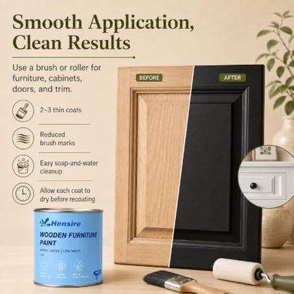 Hensire White Wood Furniture Paint 35oz – All-in-One No Sanding - color: White, size: 35 Fl Oz (Pack of 1)