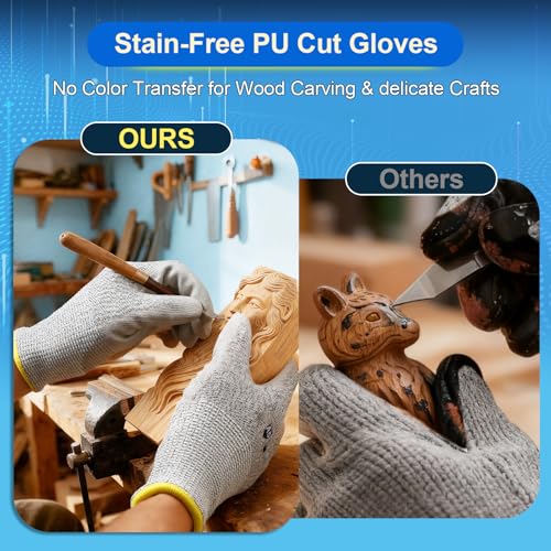 Dowellife Cut Resistant Work Gloves for Men & Women - ANSI A5 & EN388 Level 4, Breathable PU Coated, Grey Non-Marking - for Gardening, Fishing, Automotive, Construction, Wood Carving (Medium, Grey) - size: Medium (Pack of 3)