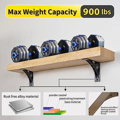 Heavy Duty Shelf Brackets，max Load 900 LBS,Premium Alloy Metal Mantel Brackets , (Set of 2) Fireplace Mantel Brackets - Countertop Support Brackets (Matte Black, 6 inch x 5 inch) - size: 6 inch x 5 inch