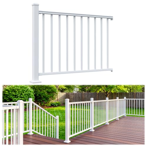 Egadis 1 Pack 36 in x 4 ft Modular Aluminum Deck Railing Kit, White - color: Level 4ft- 1post 1panel