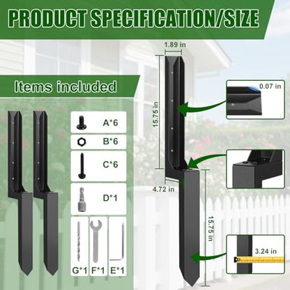 2 Pcs Fence Post Repair Kit – Heavy Duty Metal Ground Stakes for Wood Post Support, Fix Tilted or Broken Fence Posts – Durable Anchor Stabilizer for Outdoor Garden, Yard, and Farm Fencing