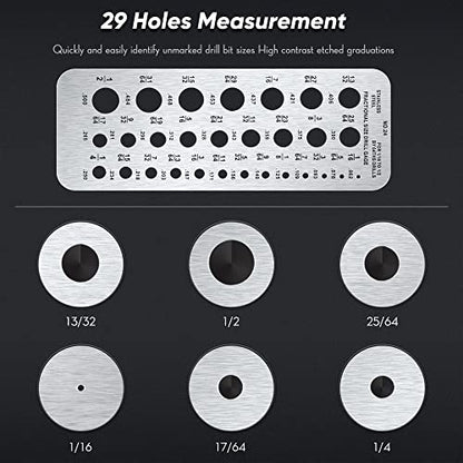 Weewooday Drill Bit Gauge 29 Hole Stainless Steel 1/16-1/2'', Silver - color: Silver
