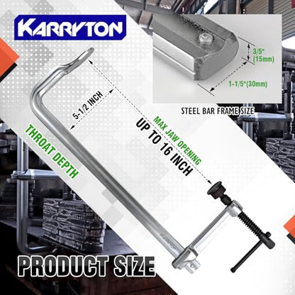 Heavy Duty 16" Inch F-Clamp w/Replaceable Pad, 5-1/2-Inch(140mm) Deep Throat, Drop Forged Steel F Style Bar Clamps for Welding, Bar Size 1-1/5" * 3/5", 2900LB Clamping Force - size: 16" x 5-1/2"D - 1PC