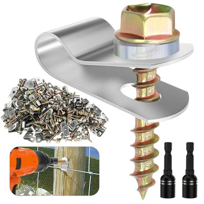 400 PCS T304 Stainless Steel Wire Fence Clips, Fasteners Post Screw with Wire Fixer, Agricultural Fencing Fence Wire Clamps for 4, 6, 8,10 and 12-16Gauge Wire Fencing Livestock Fencing Clips for Wood - size: 400PCS