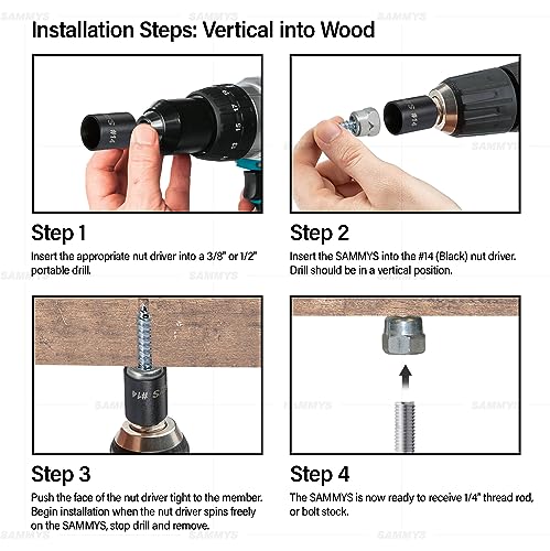 Sammys 8003957-25 Vertical Rod Anchor Super Screw with 1/4 in. Threaded Rod Fitting, 1/4 x 2'' Screw, for Wood (Pkg.=25) , Zinc - size: 1/4 x 2", style: ROD SIZE 1/4"