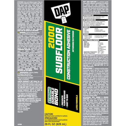 DAP 2000 Subfloor Construction Adhesive, Light Tan, 28 oz (7079827042)