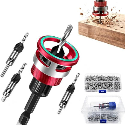 Countersink Drill Bit Set with Adjustable Depth, 4 Sizes for Wood