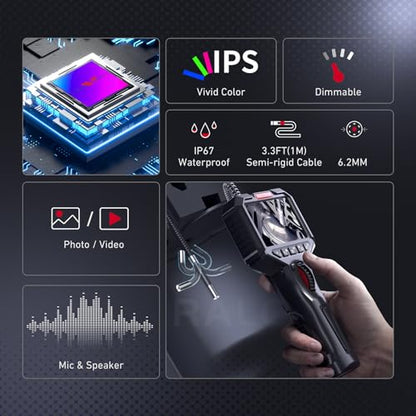 Ralcam Two-Way Articulating Borescope with Light, Slim Probe - style: 6.2mm Lens-3.3ft Semi-Rigid Cable