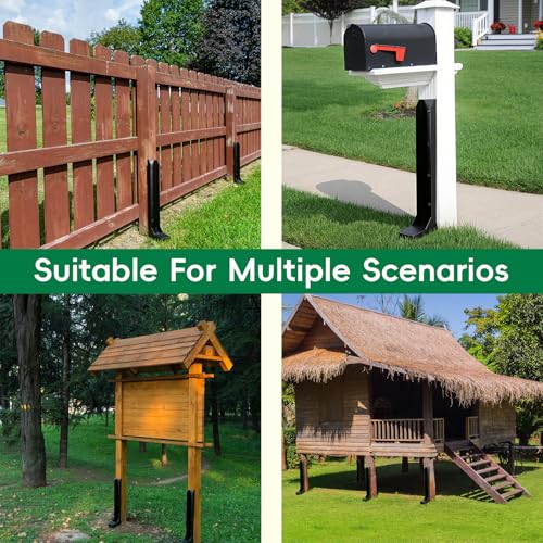 2 Pack Fence Post Repair Kits with Strong One-Piece Steel Anchor & Stakes - color: Black-2pack