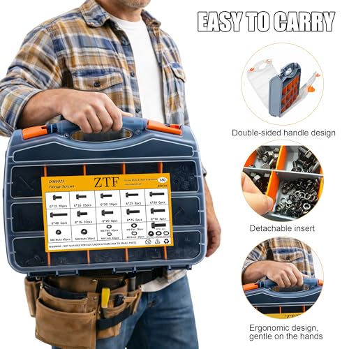 ZTF 3745PCS Metric Bolt Assortment Kit, M2-M10 Hex Socket Screws & Nuts - size: Flange+Flat+Button Head 3745Pcs