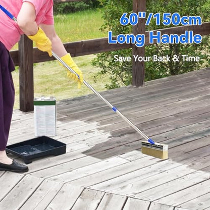 PIMEKOY 7" Deck Stain Brush with 60" Long Handle for Woodstains, Decking