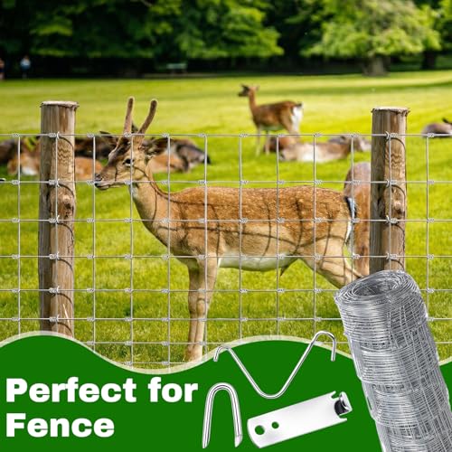 303 Pack Farm Fence Kit, 4ftx100ft Heavy Duty Galvanized Woven Wire Fences for Garden Trellis, Thickened Cattle Panels, Chicken Wire Fencing, Durable Goat Fence for Hog Deer Horse Livestock