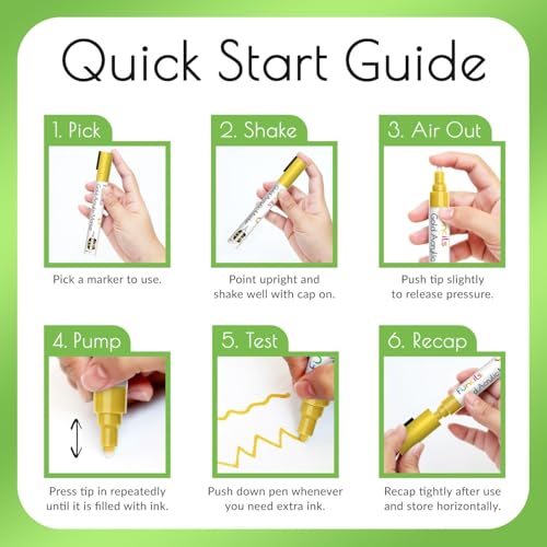 5 Green Paint Markers - Metallic Acrylic Pen for Rock Painting - color: Metallic Green