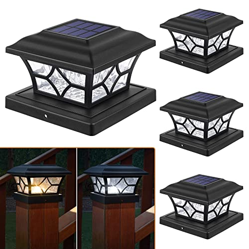 APONUO 4x4 Solar Post Cap Lights 4 Pack - 6x6 Post Cap Solar Light, 2-Mode, IP64 Waterproof, Post Lights Solar Powered for 4x4 5x5 6x6 Wood/Vinyl Posts, Black - color: Black, size: 4 Pack