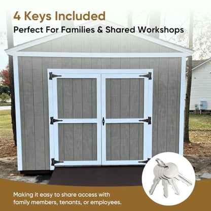 9-Piece Heavy Duty Shed Door Hardware Kit 6.5" Black T-Handle Lock with Keys 6 Anti-Sag Hinges 2 Barrel Bolts for Outdoor Sheds, Barns & Wooden Fence Gates