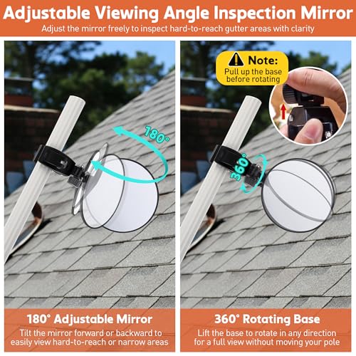 4.9" Large Expandable Inspection Mirror, 180°Tilt & 360°Rotate for Roof