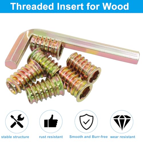 20 Pcs 3/8"-16x 25mm Threaded Inserts for Wood - size: 3/8"-16x 25mm
