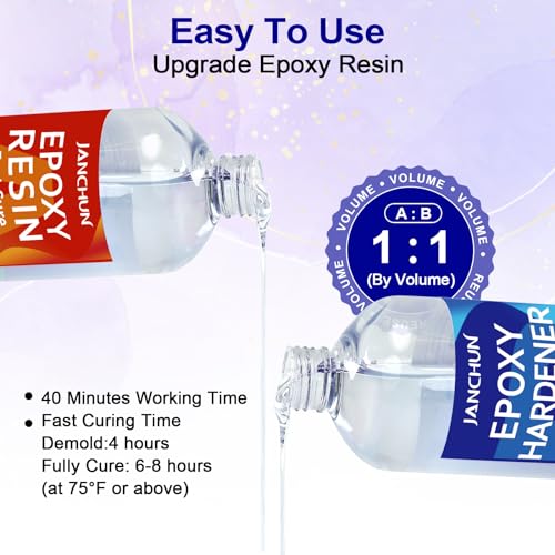 JANCHUN Crystal Clear Epoxy Resin Kit 16oz, Bubble-Free, Anti-Yellowing, Self Leveling Easy Mix 1:1 Coating and Casting Resin for Table Top, Molds, Tumbler Crafts, Painting, Jewelry, DIY Gifts - size: 16 fl oz