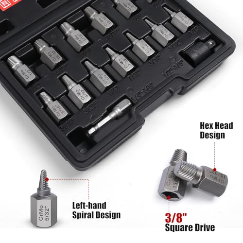 27Pcs Upgrade Screw Extractor Set, Bolt Extractor Kit, Easy Out Bolt Extractor Set, Hex Head Multi-Spline for Removing Stripped, Rounded, Damaged, Broken Screws, Bolts, Studs - size: 27PCS