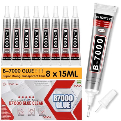INSOIA Bedazzling Glue B7000 Clear, 8 x 15ml Precision Tip - size: 15Grams * 8 Pack