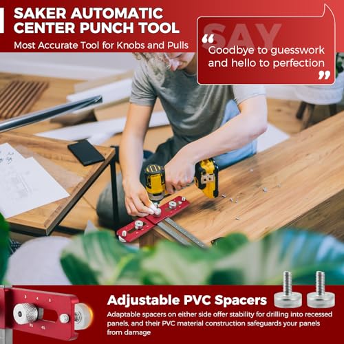 Saker Cabinet Hardware Doweling Jig - Cabinet Handle Template Tool for Knobs and Pull - Adjustable Self Centering Punch Locator Precise Woodworking Drill Guide (5" Jig Saw) - size: 5" Jig Saw